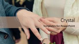  Presentation with wedding ring - Cool new slides with bride putting a ring on groom's finger during wedding ceremony backdrop and a coral colored foreground