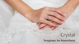  Presentation with diamond - Presentation enhanced with bride's hand with diamond ring on white dress background and a light gray colored foreground
