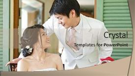  Presentation with bride and groom at wedding - Presentation design with bride see groom in wedding background and a  colored foreground