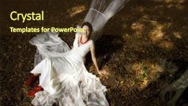  Presentation with fairy tale - Beautiful theme featuring bride with veil in the wind sitting in fairy tale landscape backdrop and a tawny brown colored foreground