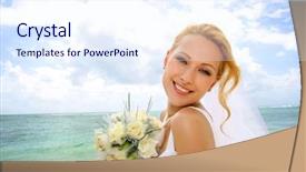  Presentation with bride - PPT theme having portrait of beautiful bride standing background and a sky blue colored foreground