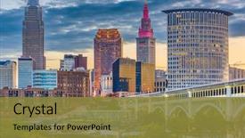  Presentation with cleveland ohio - Slide set featuring bridge - cleveland ohio usa downtown city background and a tawny brown colored foreground