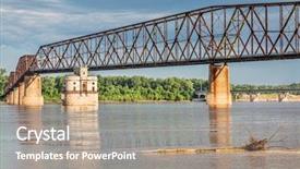  Presentation with water river - PPT theme with bridge and historic water intake background and a gray colored foreground