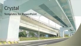  Presentation with bridge engineering - Colorful presentation theme enhanced with bridge and roadway in city backdrop and a mint green colored foreground