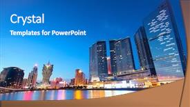  Presentation with skyscraper - Beautiful slide deck featuring bridge and skyscraper macao backdrop and a teal colored foreground