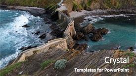  Presentation with medieval - Colorful slide set enhanced with bridge at sunset basque country backdrop and a dark gray colored foreground