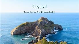  Presentation with medieval church - Colorful slide deck enhanced with bridge at sunset basque country backdrop and a sky blue colored foreground