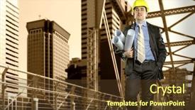  Presentation with french speaking countries - Amazing PPT theme having bridge construction - architect in protective helmet speaking backdrop and a  colored foreground