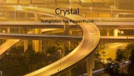  Presentation with highway construction - PPT theme consisting of bridge construction - highway overpass at night background and a gold colored foreground