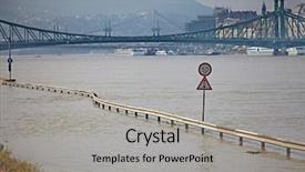 Presentation with disaster flood - Slide set having bridge disaster - flood of the river danube background and a light gray colored foreground