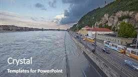  Presentation with flooded disaster - Cool new presentation theme with bridge disaster - flooded street in budapest danube backdrop and a gray colored foreground