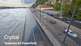  Presentation with danube - Slide deck with bridge disaster - flooded street in budapest danube background and a gray colored foreground