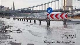 Presentation with flooded disaster - Slide deck having bridge disaster - flooded street n budapest background and a light gray colored foreground
