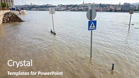 Presentation with budapest - Amazing PPT theme having bridge disaster - flooded street n budapest backdrop and a gray colored foreground