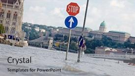  Presentation with two way street sign - Cool new presentation theme with bridge disaster - flooded street n budapest backdrop and a light gray colored foreground
