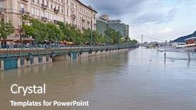  Presentation with flooded disaster - PPT theme with bridge disaster - flooded street view background and a gray colored foreground