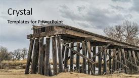  Presentation with flooding - Theme featuring bridge disaster - railroad timber trestle destroyed background and a light gray colored foreground