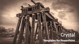  Presentation with flooding - Cool new slide deck with bridge disaster - railroad timber trestle destroyed backdrop and a tawny brown colored foreground
