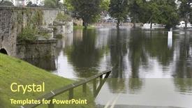  Presentation with flooding - Beautiful presentation featuring bridge disaster - water flooding roads backdrop and a tawny brown colored foreground