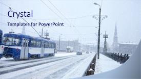  Presentation with parks and recreation snow storm - Slide deck consisting of bridge during heavy snow storm background and a sky blue colored foreground