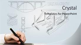  Presentation with bridge construction - Cool new presentation theme with bridge engineering - close up of man hand backdrop and a light gray colored foreground