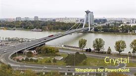  Presentation with bridge - Colorful PPT theme enhanced with bridge-in-bratislava-slovakia backdrop and a tawny brown colored foreground