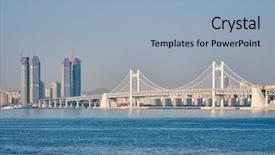  Presentation with korea - Audience pleasing PPT theme consisting of bridge in busan south korea backdrop and a light blue colored foreground