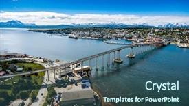  Presentation with population - Slide set having bridge of city tromso norway aerial photography tromso is considered the northernmost city in the world with a population above 50 000 background and a ocean colored foreground