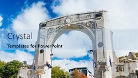 Presentation with remembrance day - Amazing presentation design having bridge of remembrance in the cloudy day the landmark located in the city centre of christchurch new zealand backdrop and a light blue colored foreground