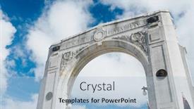  Presentation with remembrance day - PPT theme featuring bridge of remembrance in the cloudy day andmark located in christchurch new zealand background and a light blue colored foreground