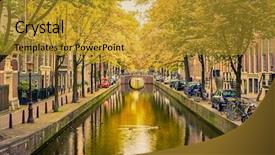  Presentation with bridge over troubled waters - Presentation theme consisting of bridge over canal in amsterdam background and a gold colored foreground