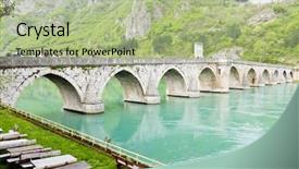  Presentation with bridge - Colorful PPT theme enhanced with yugoslavia - bridge over drina river visegrad backdrop and a mint green colored foreground