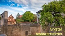  Presentation with bavaria - Beautiful presentation featuring bridge over moat at spital bastion part of old town fortification in rothenburg ob der tauber bavaria germany europe backdrop and a tawny brown colored foreground