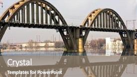  Presentation with cable stayed bridge over river - PPT theme featuring bridge over river in city background and a  colored foreground