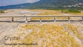  Presentation with bridge - Presentation design featuring bridge-over-river-with-golden background and a coral colored foreground
