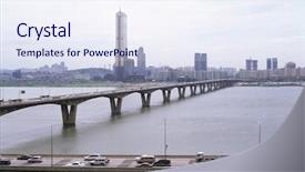  Presentation with korea - Slides enhanced with bridge over the han river background and a sky blue colored foreground