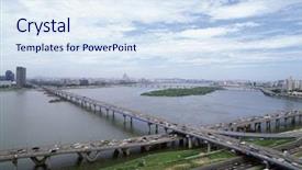  Presentation with cable stayed bridge over river - Amazing theme having bridge over the han river backdrop and a sky blue colored foreground