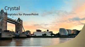  Presentation with tower - Presentation design having bridge panorama over thames river background and a light blue colored foreground