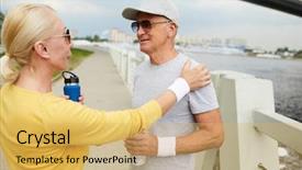  Presentation with love between man and woman - Cool new PPT theme with bridge people - mature woman touching aged man backdrop and a  colored foreground