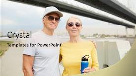  Presentation with senior couple - Beautiful PPT theme featuring bridge people - senior sporty couple in activewear backdrop and a lemonade colored foreground