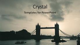  Presentation with bridge over troubled waters - Presentation design featuring bridge silhouette over thames river background and a light gray colored foreground