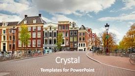  Presentation with water amsterdam - Slide deck with bridge with bicycles along road background and a coral colored foreground