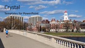  Presentation with harvard - Presentation featuring bridging education - footbridge to harvard background and a light blue colored foreground