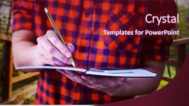  Presentation with forest bridge - Slide deck with bridging education - hipster taking notes on notebooks background and a tawny brown colored foreground