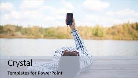  Presentation with smartphone - Beautiful presentation featuring bridging education - image of young man backdrop and a light blue colored foreground