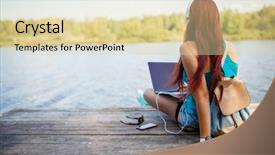  Presentation with backpack - Presentation theme enhanced with bridging education - image on back of brunette background and a blonde colored foreground