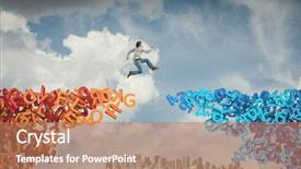  Presentation with abstract numbers - Slide deck with bridging education - man jump from letters bridge background and a coral colored foreground