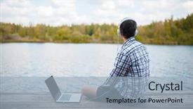  Presentation with headphones - Amazing slide deck having bridging education - photo of man in headphones backdrop and a light blue colored foreground