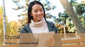  Presentation with young woman wearing boxer gloves - Cool new PPT theme with bridging education - smiling young asian woman wearing backdrop and a coral colored foreground