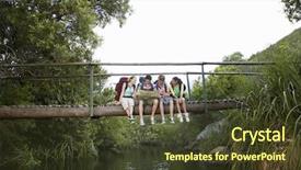  Presentation with backpacks - Beautiful slides featuring bridging education - teenage boys and girls backdrop and a tawny brown colored foreground